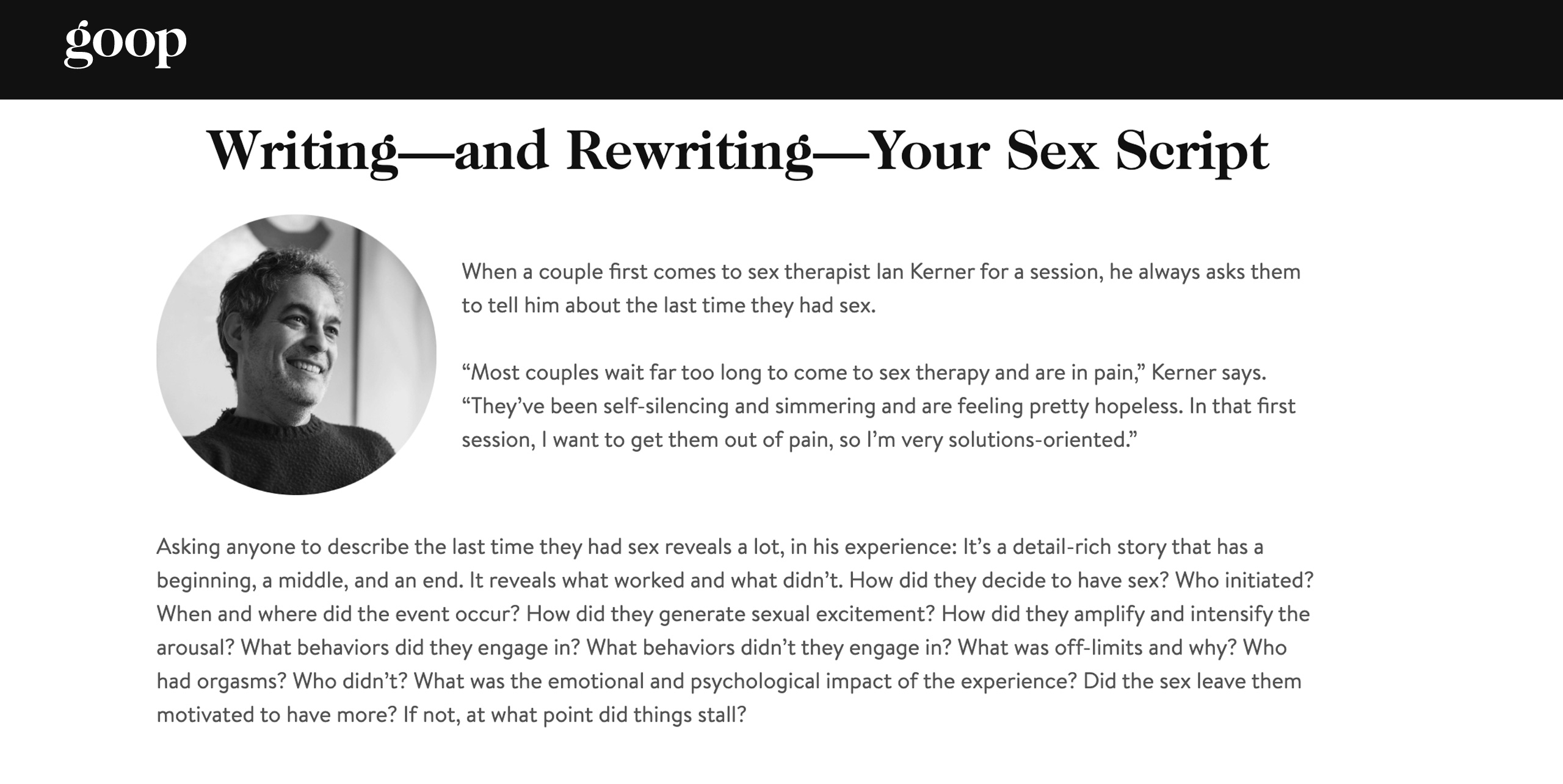 Writing—and Rewriting—Your Sex Script. A Q & A with Ian on the goop website
